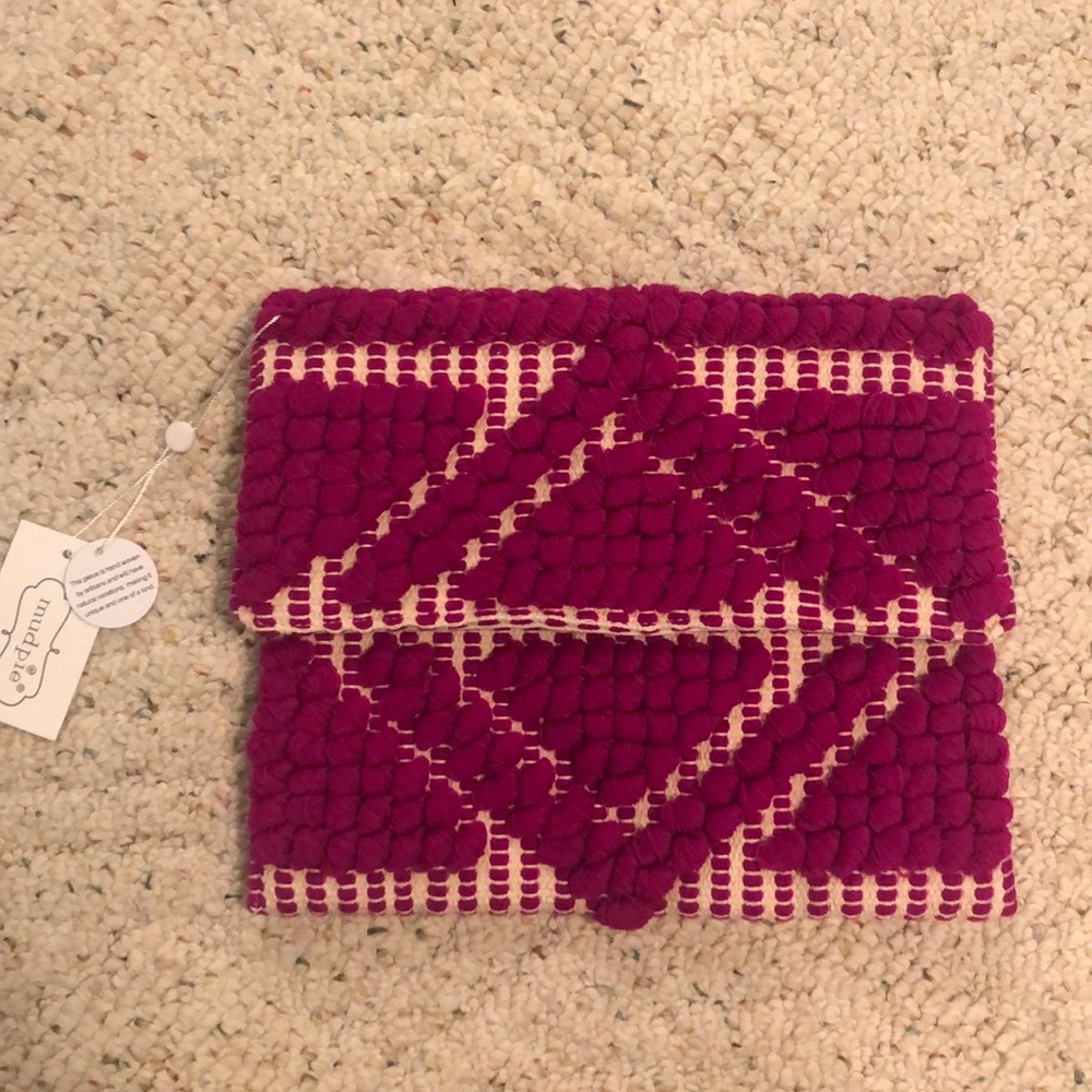 Mud Pie pink handloom clutch